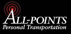 text logo that says "All-Points Personal Transportation" with black background