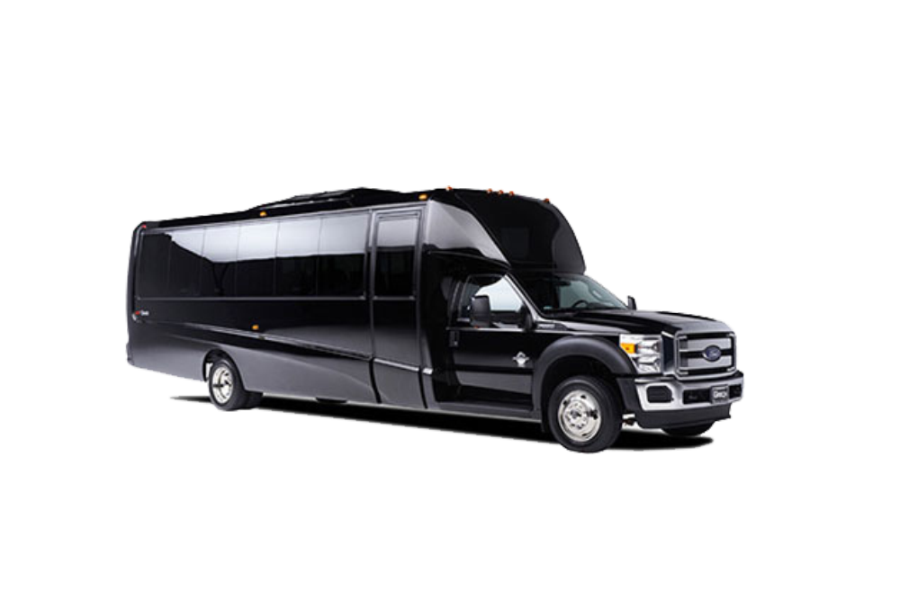 black 30 Passenger Luxury Mini Coach with white background